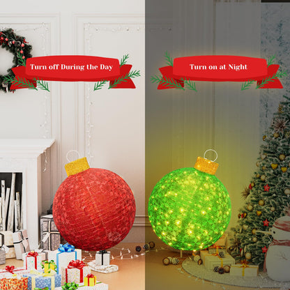 DKLGG 2PCS Outdoor Christmas Ornament Set – Lighted Holiday Balls with 200 LED Lights, Red & Green Xmas Decor