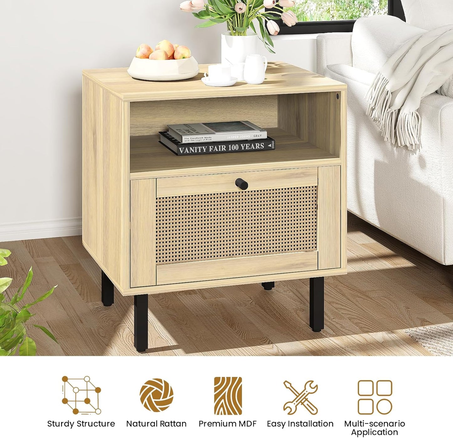 DKLGG Modern Oak Nightstand Set of 2 - Perfect for Adding Style to Your Bedroom