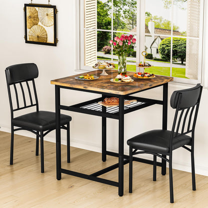 DKLGG 3-Piece Wooden Dining Table Set for Small Spaces, Compact Kitchen Table & Chairs