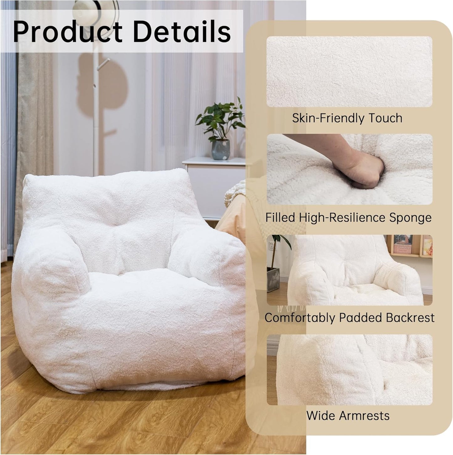 DKLGG Bean Bag Chair with Soft Tufted Padding - Perfect for Any Living Space