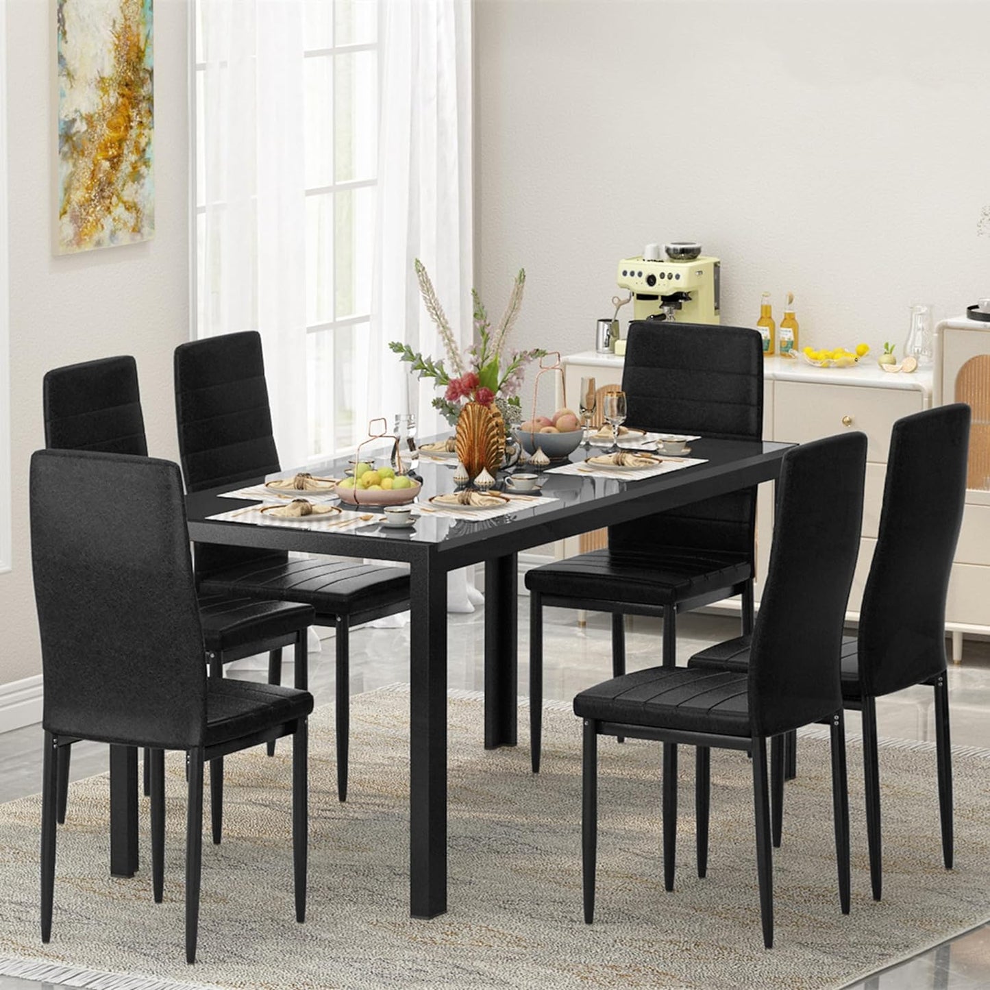 DKLGG 7-Piece Glass Kitchen Table Set - Stylish Design for Dining with Family and Friends