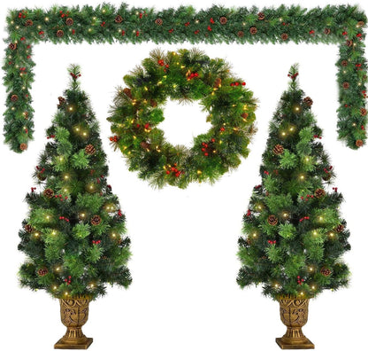 DKLGG 4ft Christmas Tree Set - Warm White Lights & Festive Decor