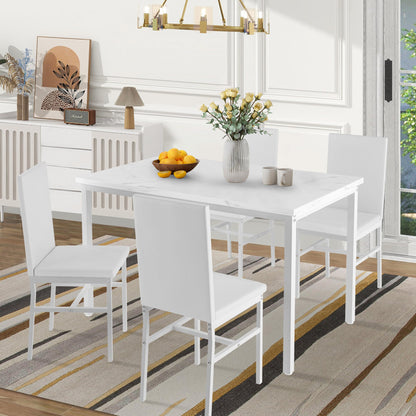 DKLGG 4-Person Faux Marble Dining Table and Chairs Set, White - Stylish and Comfortable