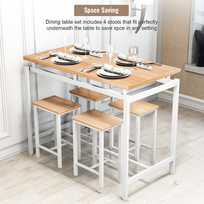 DKLGG 5-Piece Beige High Bar Dining Set - Perfect for Entertaining with Countertop Table and 4 Chairs