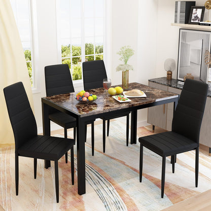 DKLGG Stylish 5-Piece Dining Table with 4 PU Leather Chairs – Faux Marble Finish