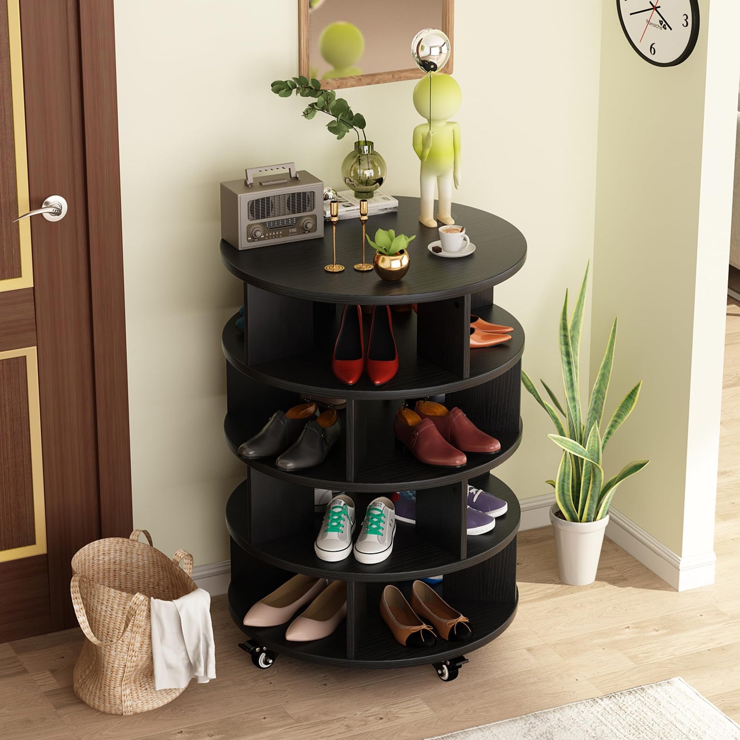 DKLGG Black Revolving Shoe Rack Tower - 4-Tier Design for Space-Saving Shoe Organization