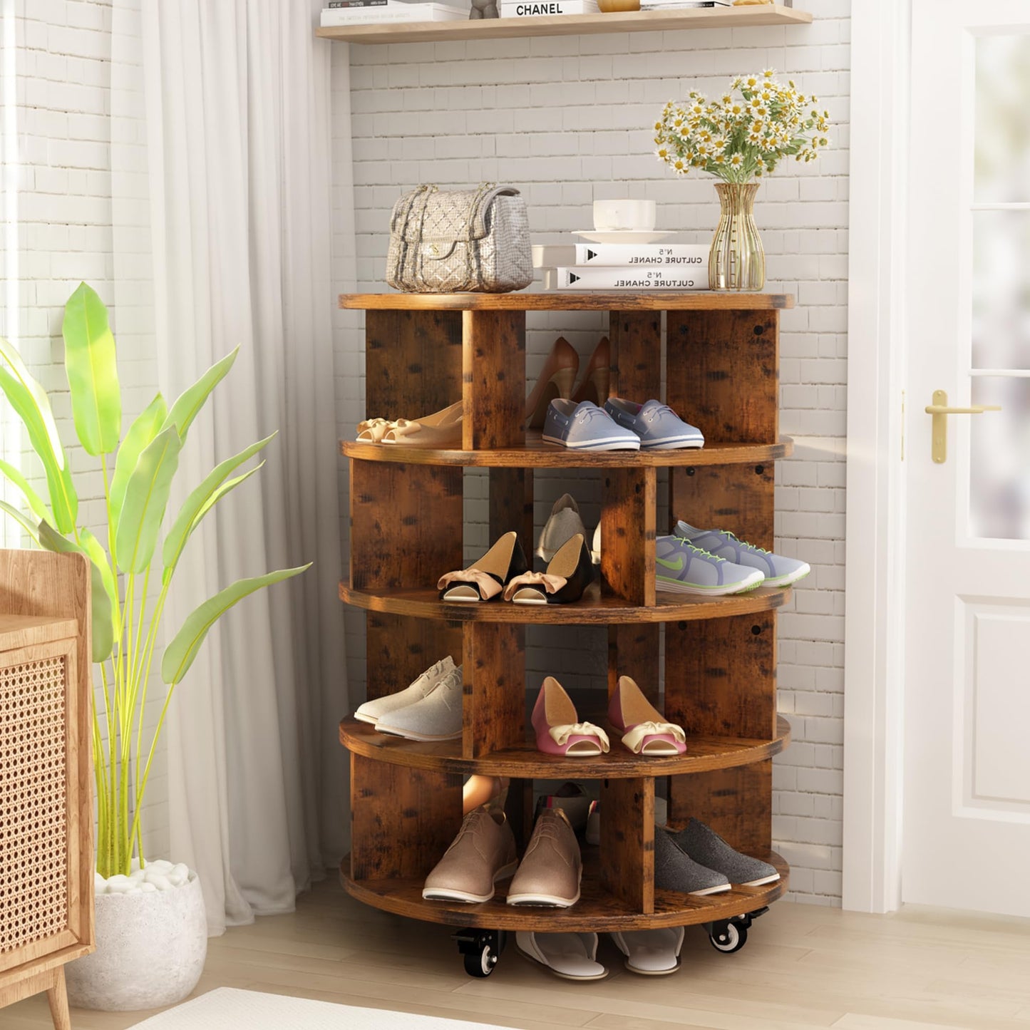 DKLGG Black Revolving Shoe Rack Tower - 4-Tier Design for Space-Saving Shoe Organization