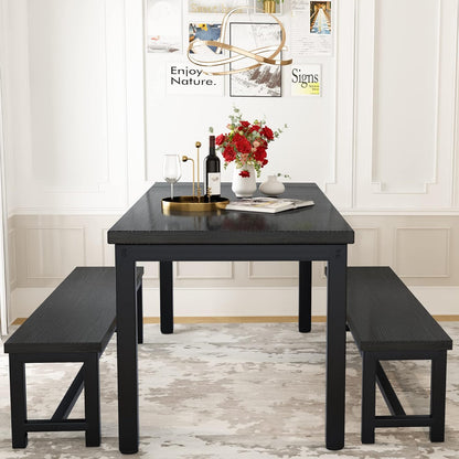 DKLGG Elegant Beige Dining Set - Spacious Kitchen Table with Two Benches for Cozy Family Dining
