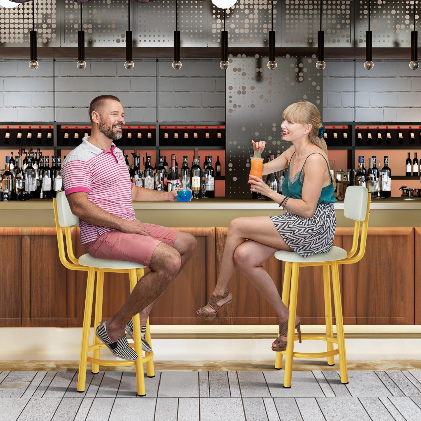 DKLGG Modern Barstool Set of 2 - Stylish Gold Design for Trendy Spaces