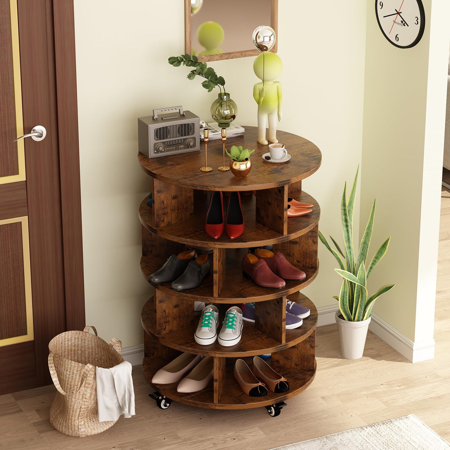 DKLGG Black Revolving Shoe Rack Tower - 4-Tier Design for Space-Saving Shoe Organization