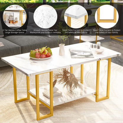 DKLGG Gold + White Marble Coffee Table Set - 3-Tier Design for a Sophisticated Living Room Look