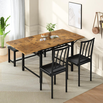 DKLGG 4-Piece Faux Marble Dining Set - Ideal for 3-6 People with Convenient Folding Table Leaf