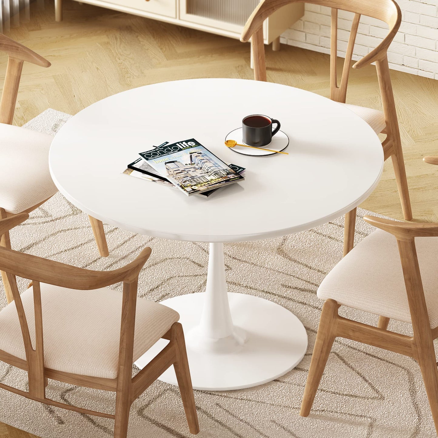 DKLGG Modern Round Dining Table - Stunning White Marble Design for Your Dining Room