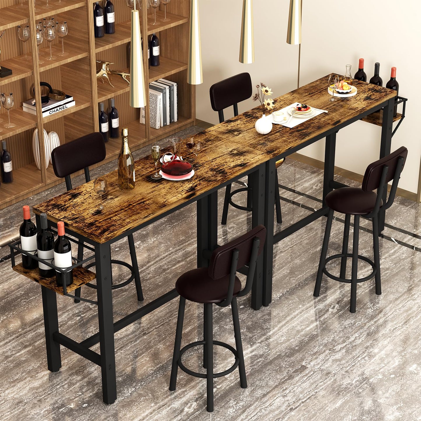 DKLGG Compact Kitchen Table Set - Bar Table and 3 Chairs for Small Spaces