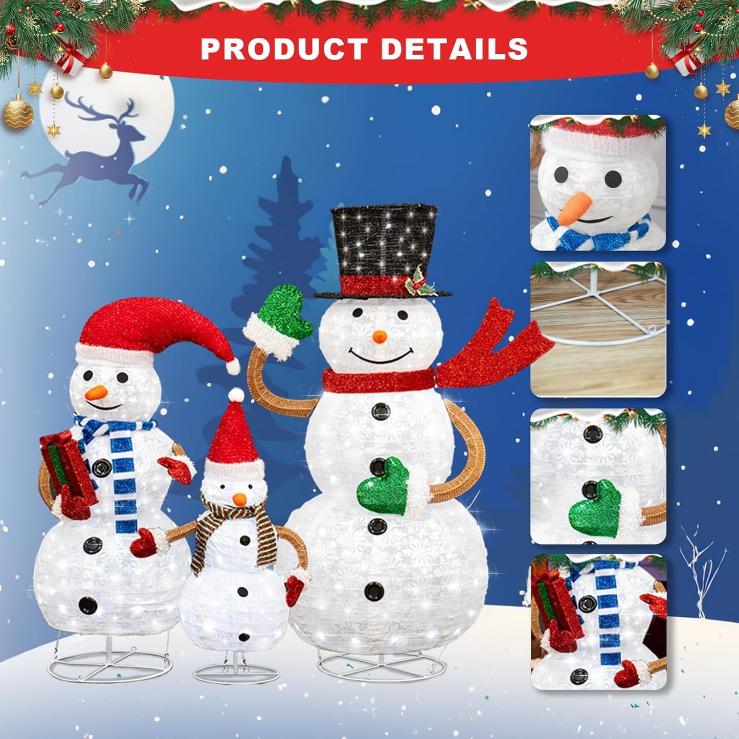 🎄 DKLGG Lighted Snowman Set | 3-Piece 2FT 3FT 4FT w/210 Lights | Christmas Decor