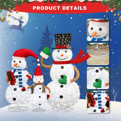 🎄 DKLGG Lighted Snowman Set | 3-Piece 2FT 3FT 4FT w/210 Lights | Christmas Decor