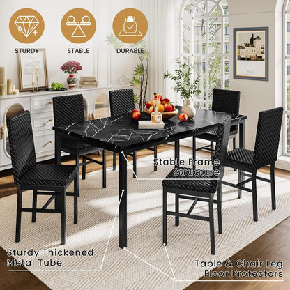 DKLGG 7-Piece Large Modern Faux Marble Kitchen Dining Table and Chairs - Stylish and Practical