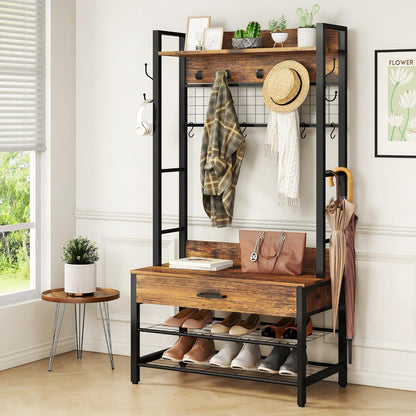 DKLGG Anti-Tipping Hall Tree - Entryway Organizer with Drawers for Coats and Accessories