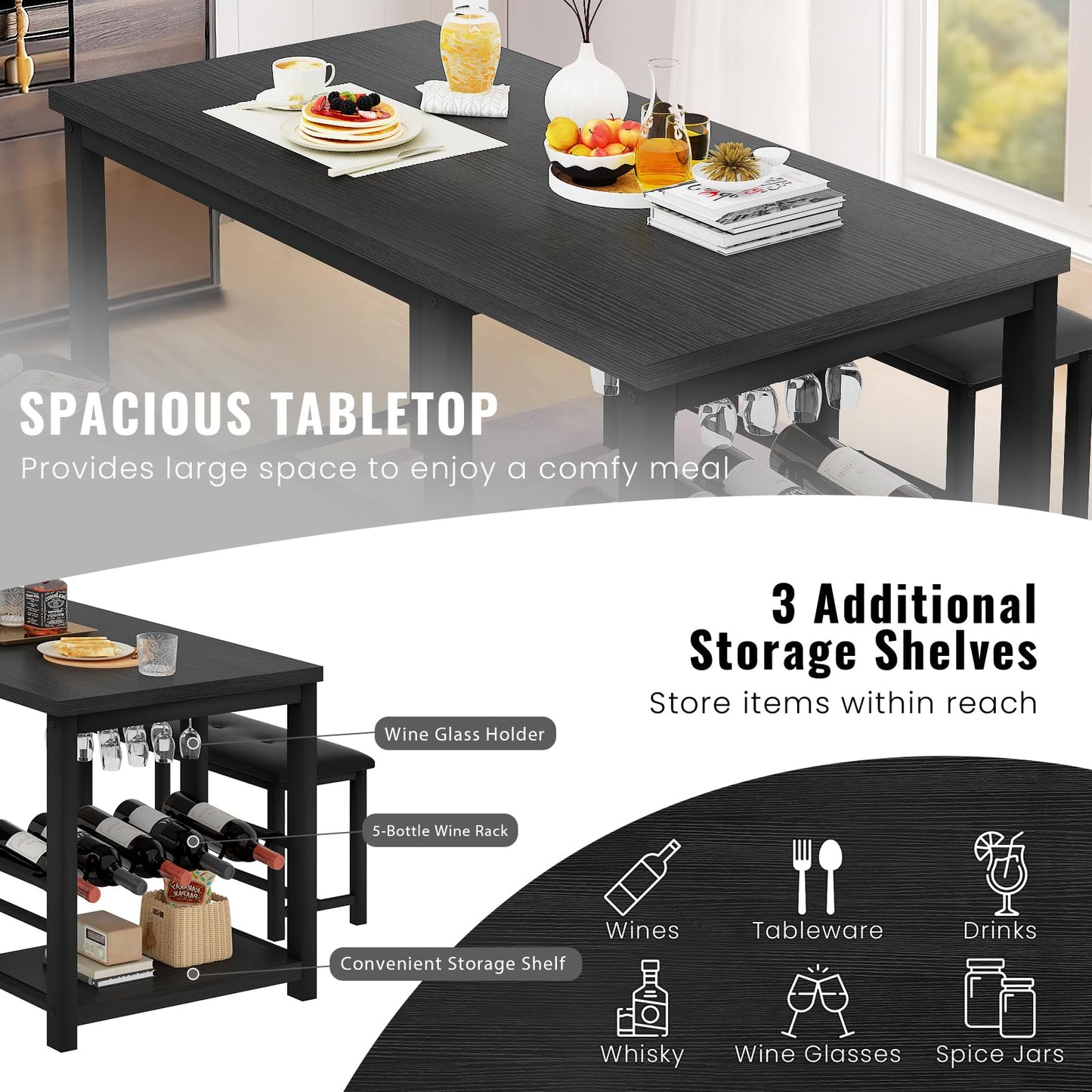 DKLGG Dining Room Table Set for 2-4 - Elegant Design with Wine Rack and Storage