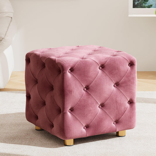 DKLGG Elegant Square Velvet Ottoman - Modern Design with Button Accent for Any Space