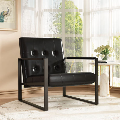 DKLGG Modern Upholstered Chair in Black - PU Leather Single Chair for Cozy Living Spaces