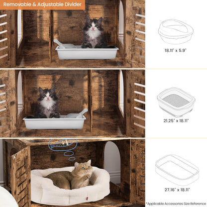 DKLGG Soft Perch Large Wooden Cat House with Litter Pan - Cozy Retreat for Your Feline Friend
