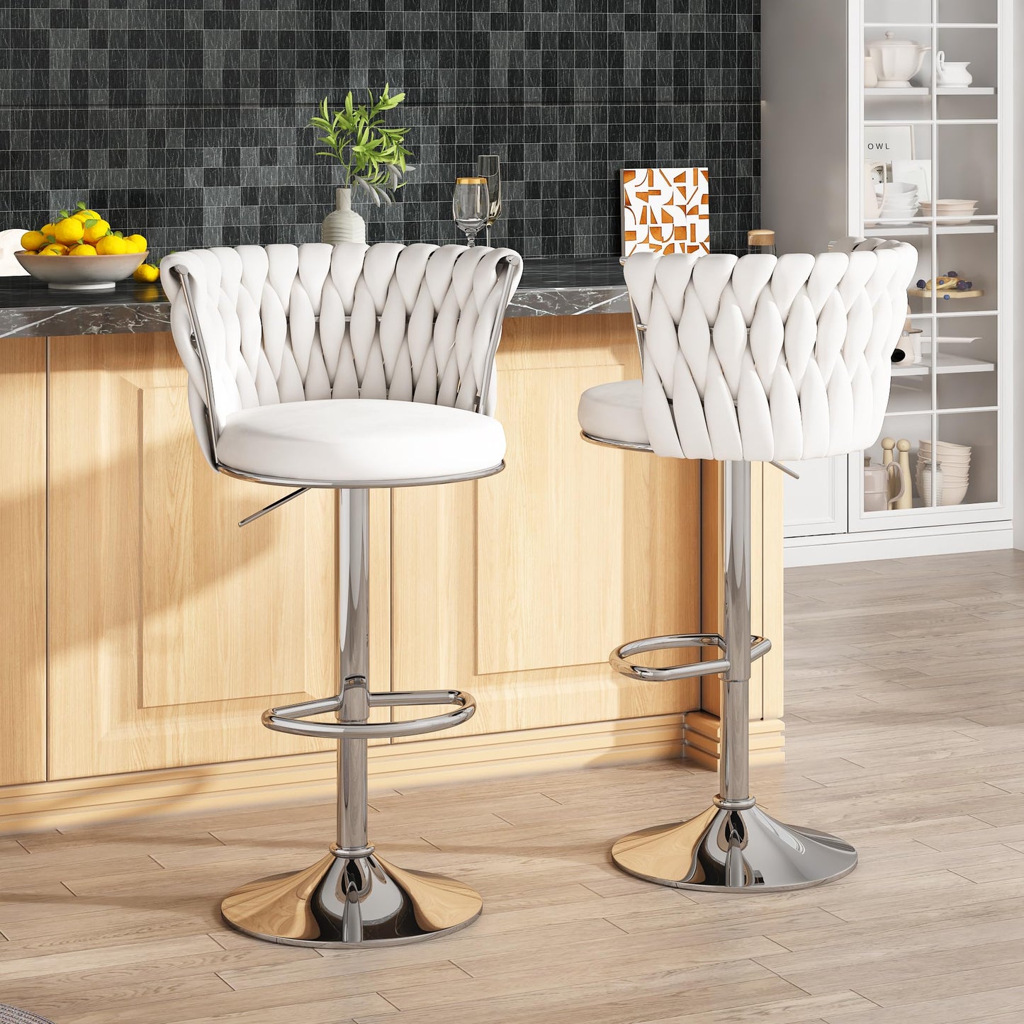 DKLGG Elegant Velvet Barstool Set - 4 Swivel Counter Height Stools for Comfort and Style