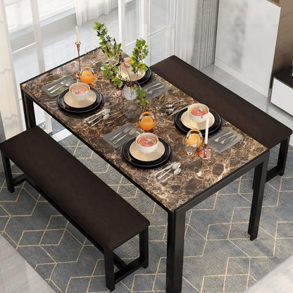 DKLGG 4-6 Person Marble Breakfast Table Set, Brown - Elegant Home Decor