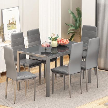 DKLGG, 7-Piece Kitchen Table for 6, Modern Dining Room Set for Small Spaces, Gray