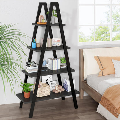 DKLGG 4-Shelf Bookcase, A-Shelf, Industrial Ladder Shelf, Open Storage Cabinet for Home Office