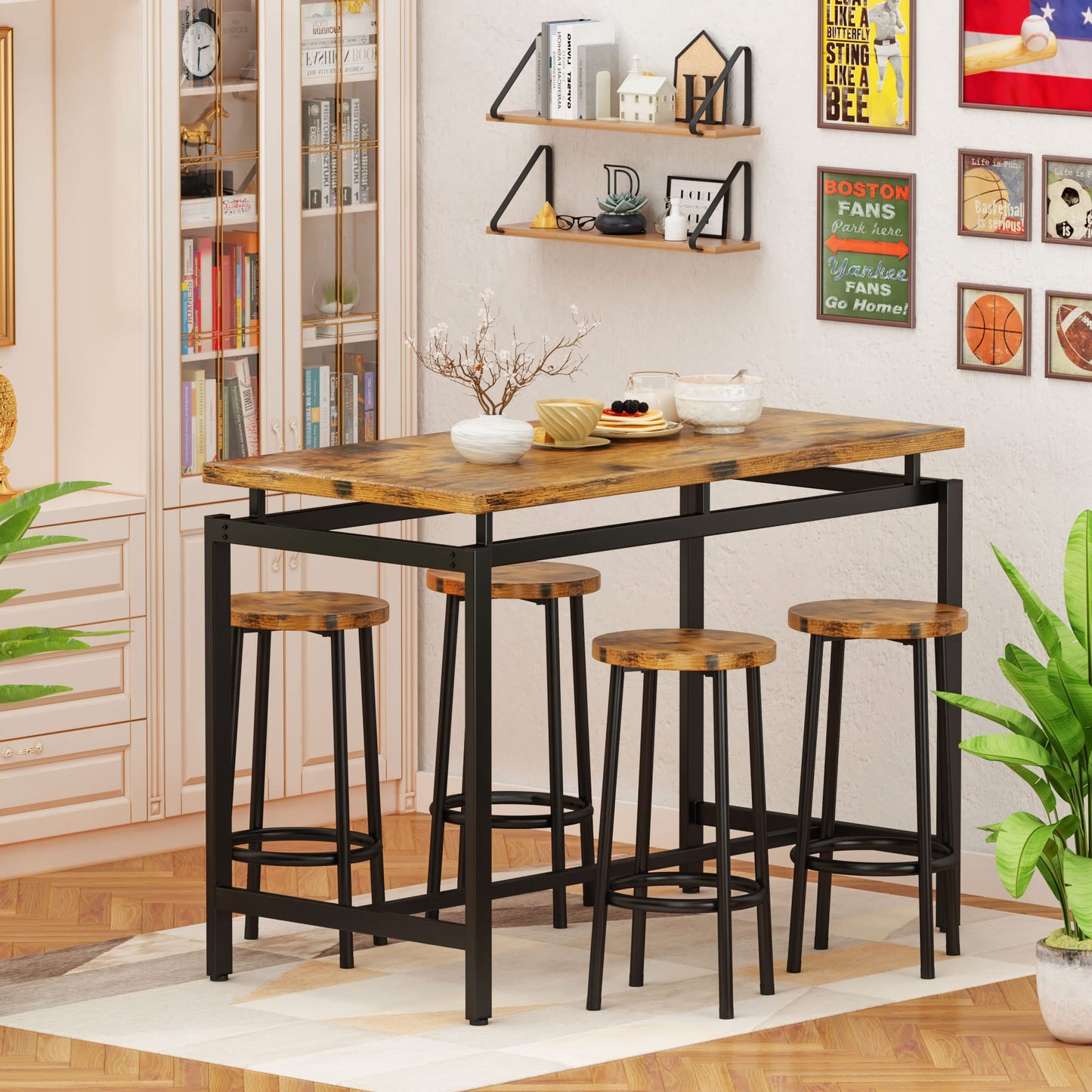 DKLGG Industrial Kitchen Dining Table and Chairs Set of 5 - Perfect for Modern Dining