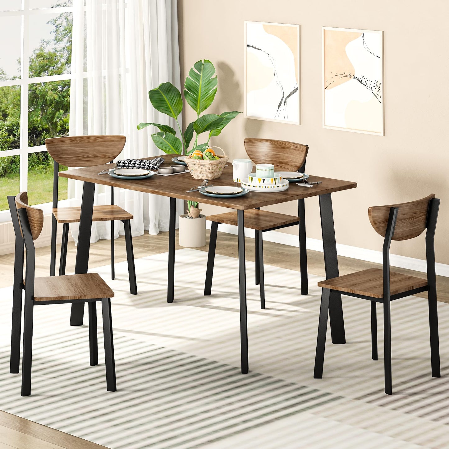 DKLGG 5-Piece Kitchen Table Set - Modern Rectangular Table for 4 with Elegant Oval Shape