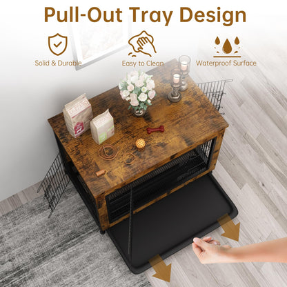 DKLGG Wooden Dog Crate End Table with Removable Tray – Pet-Friendly Furniture in Brown