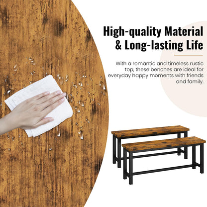 DKLGG Industrial Dining Room Bench Set of 2 - Rustic Brown for Charming Dining Spaces