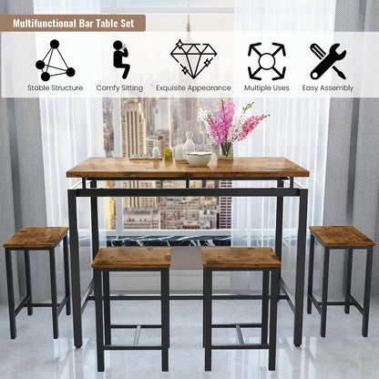 DKLGG 5-Piece Beige High Bar Dining Set - Perfect for Entertaining with Countertop Table and 4 Chairs