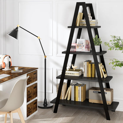 DKLGG 4-Shelf Bookcase, A-Shelf, Industrial Ladder Shelf, Open Storage Cabinet for Home Office