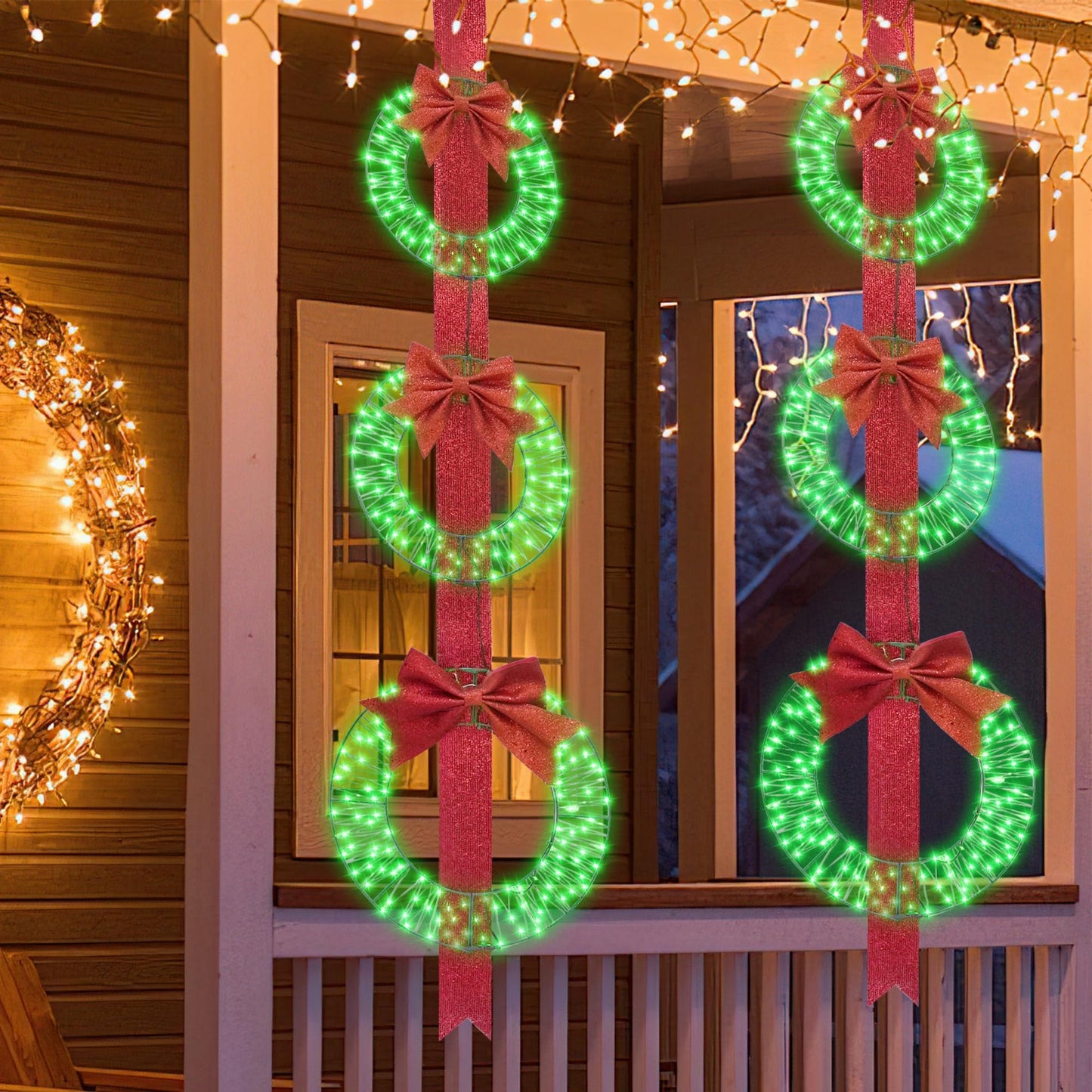 DKLGG 61" Christmas Wreath Set with 300 LED Lights & Bows, Outdoor Holiday Décor (2-Pack)