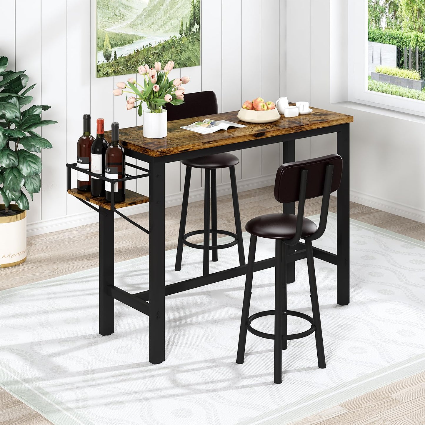 DKLGG Compact Kitchen Table Set - Bar Table and 3 Chairs for Small Spaces