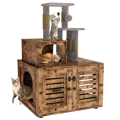 DKLGG Soft Perch Large Wooden Cat House with Litter Pan - Cozy Retreat for Your Feline Friend