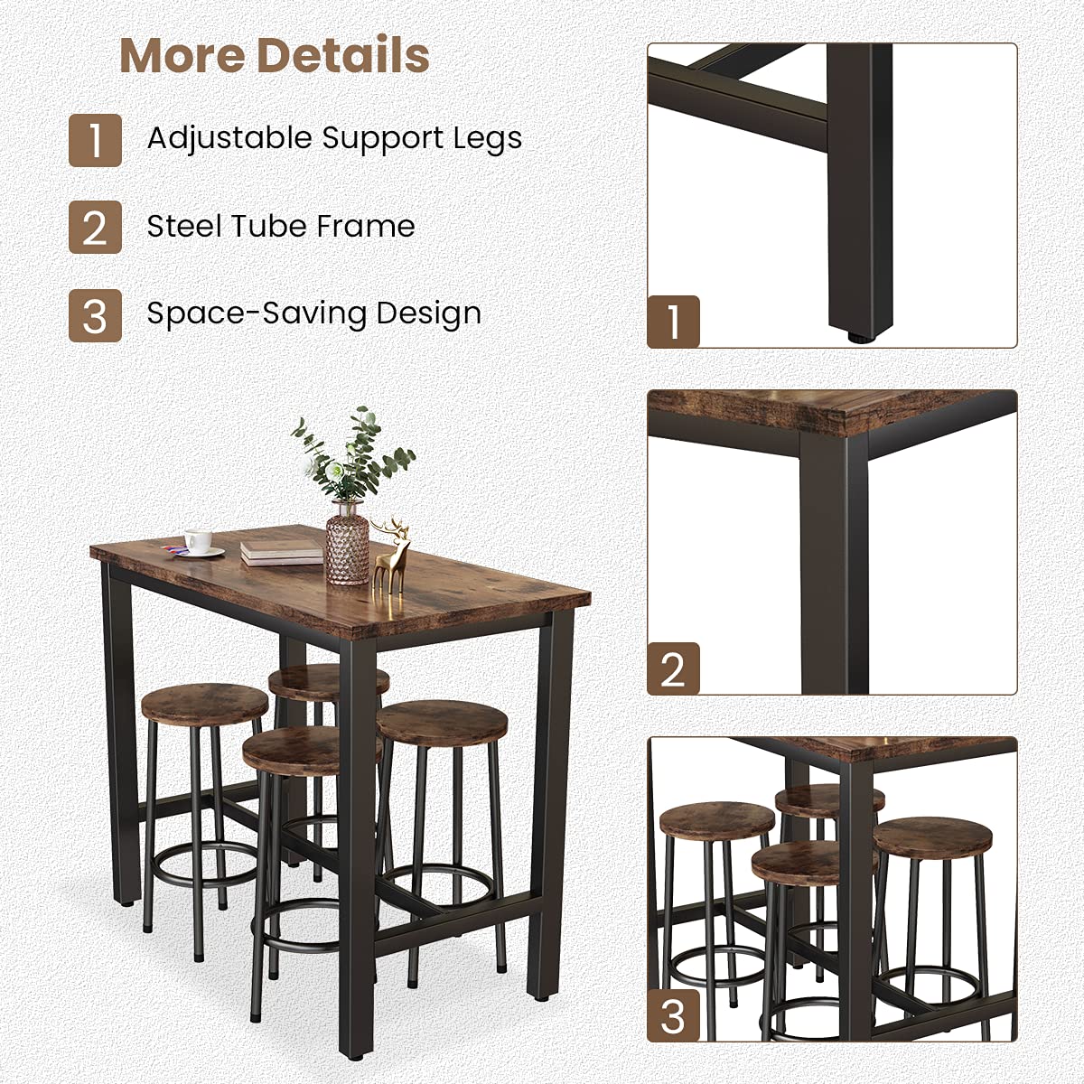 DKLGG Modern 3-Piece Industrial Bar Set for 2 - Stylish Table with Integrated Storage Solutions