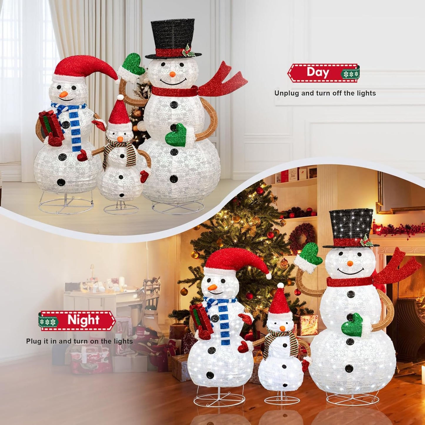 🎄 DKLGG Lighted Snowman Set | 3-Piece 2FT 3FT 4FT w/210 Lights | Christmas Decor