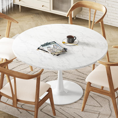 DKLGG Modern Round Dining Table - Stunning White Marble Design for Your Dining Room