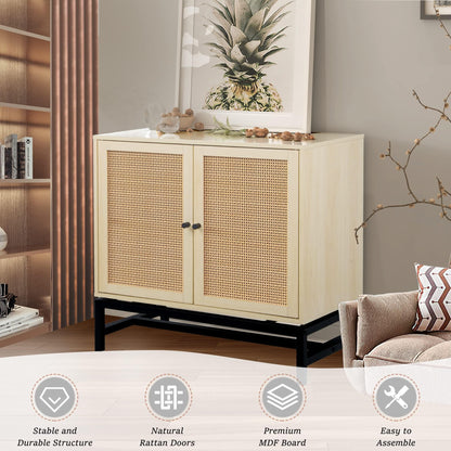 DKLGG Elegant Sideboard with Double Doors - Natural Rattan for a Cozy Kitchen Look