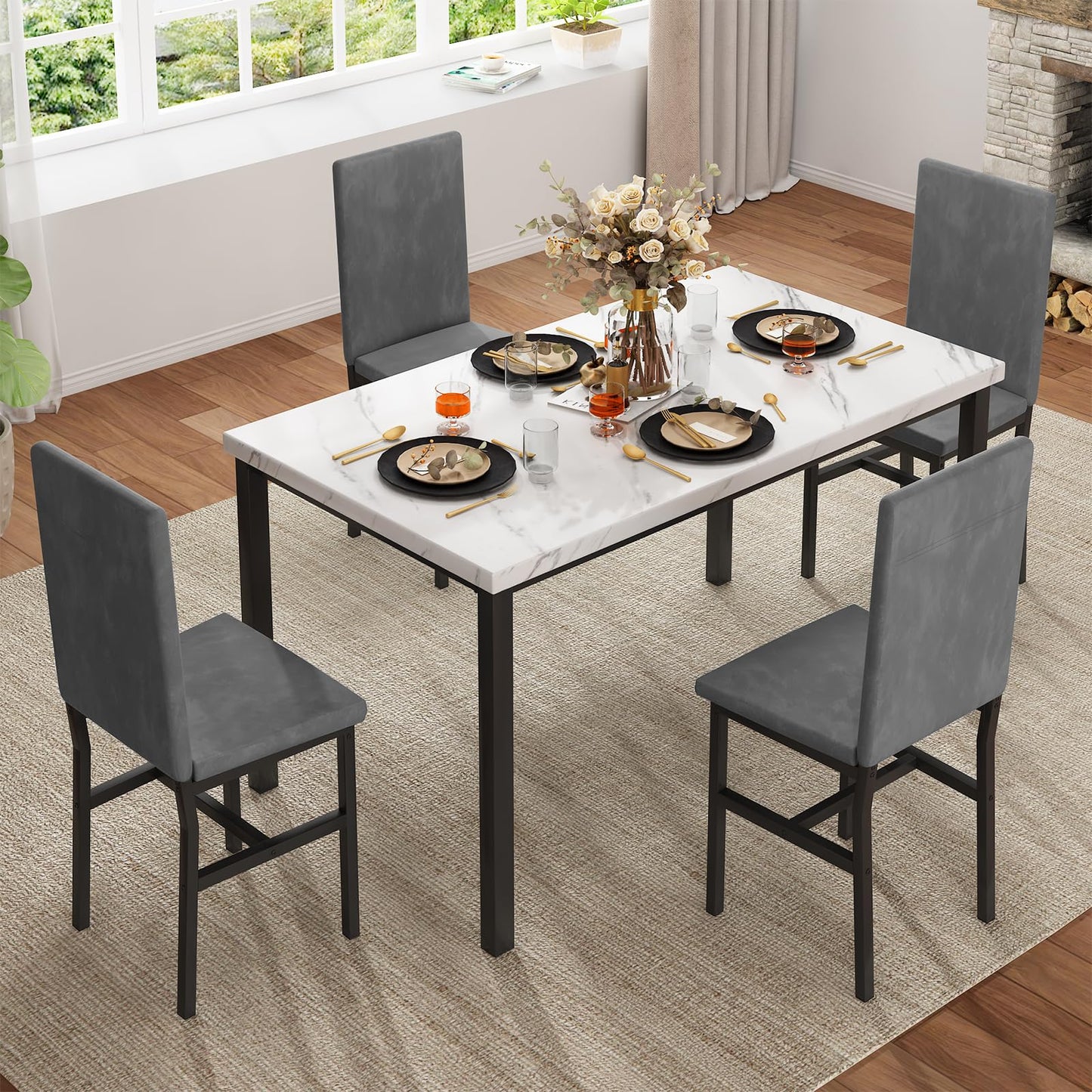 DKLGG 4-Person Dining Set, Modern 5-Piece Table and Chairs for Kitchen - Perfect Home Dining Experience