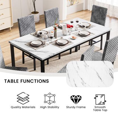 DKLGG 7-Piece Faux Marble Dining Table Set with Velvet Chairs - Perfect for Family Gatherings