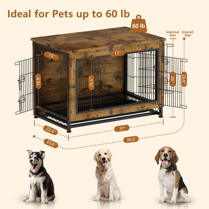 DKLGG Wooden Dog Crate End Table with Removable Tray – Pet-Friendly Furniture in Brown