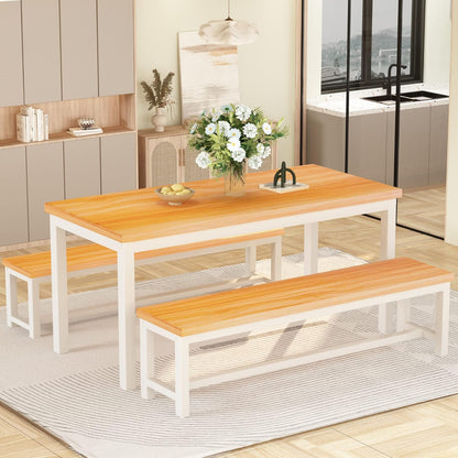 DKLGG Elegant Beige Dining Set - Spacious Kitchen Table with Two Benches for Cozy Family Dining