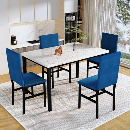 DKLGG 5-Piece Faux Marble Dining Table Set, Blue - Stylish and Elegant