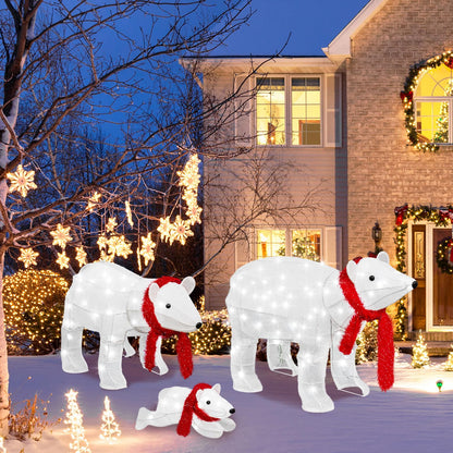 DKLGG 3-Piece Polar Bear Family Christmas Decoration with 210 LED Lights for Outdoor & Indoor Use