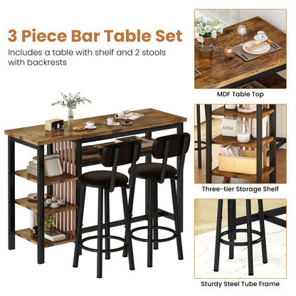 DKLGG High Top Dining Set - Bar Table with Upholstered Stools and Practical Storage Shelves for Easy Living